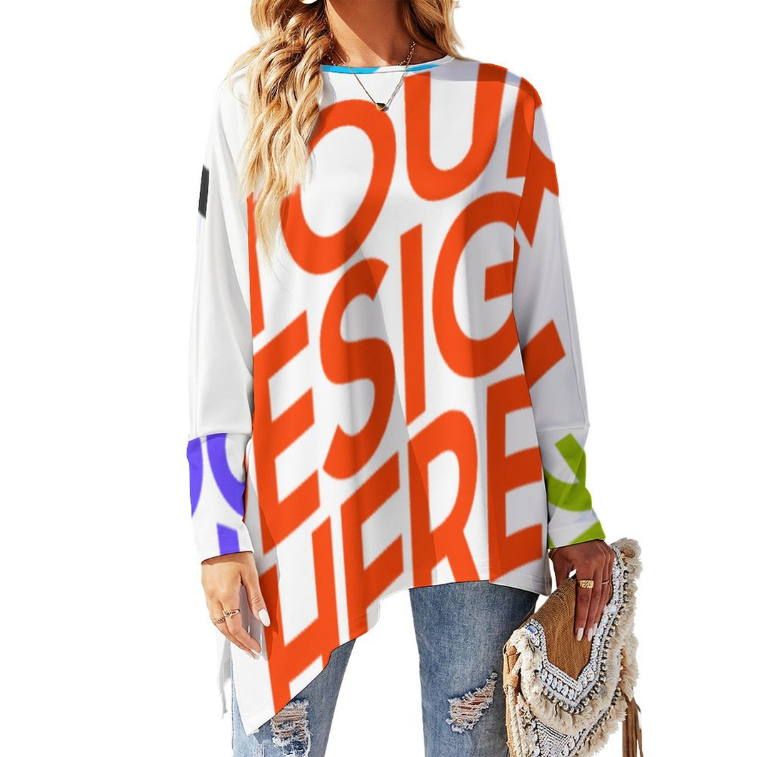 Camiseta manga larga con dobladillo irregular casual de moda para mujer XL Personalizada con Impresión Completa de múltiples imágenes con Foto Logo Patrón Texto