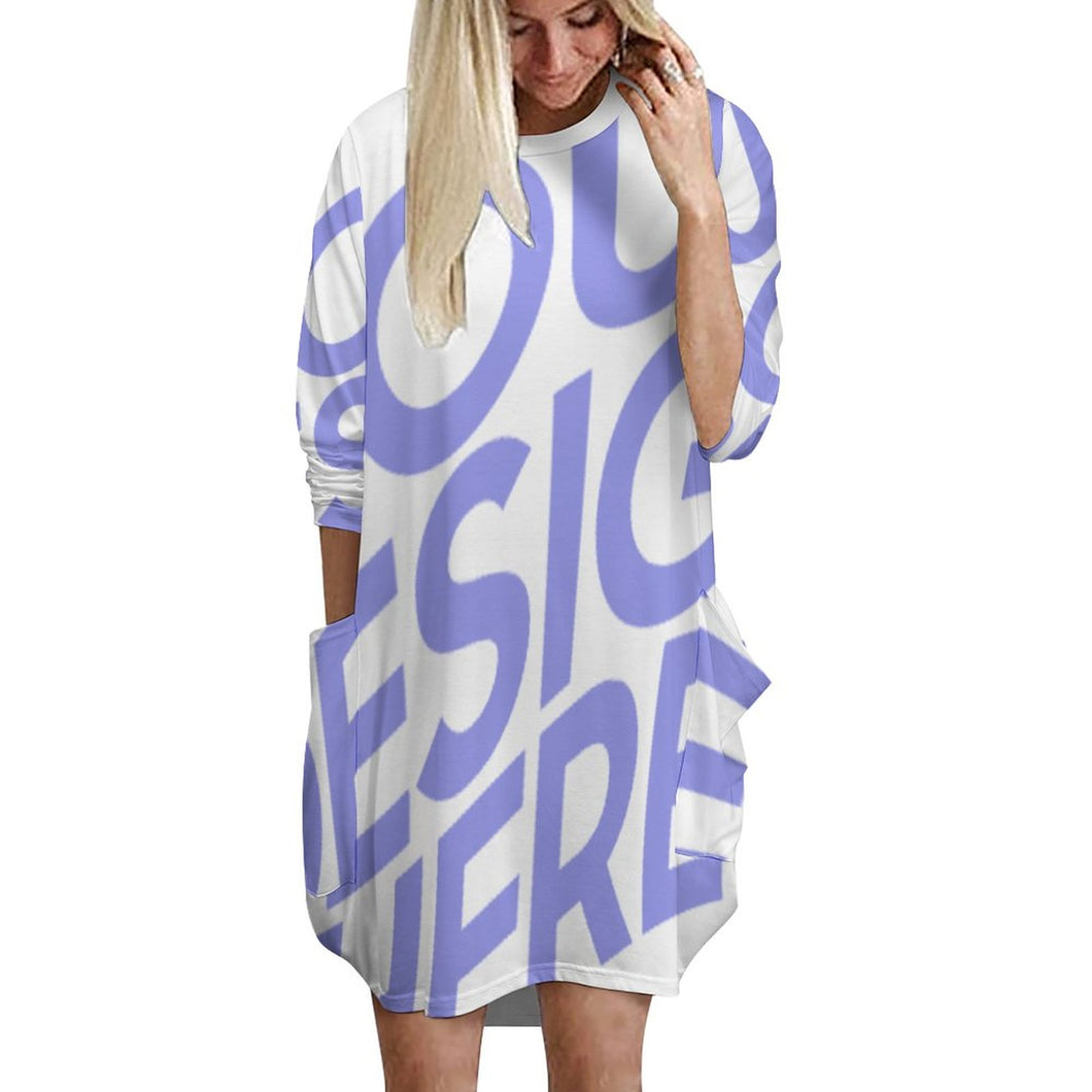 Vestido Suelto de Moda Manga Larga con Bolsillo Grande para Mujer AKQ Personalizado Impresion Completa de Una Imagen con Foto Logo Patrón Texto