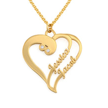 Cargar imagen en el visor de la galería, Collar Personalizado de doble circonitas cúbicas corazón X0019 con texto nombre para mujer hombre Longitud Ajustable en plata de ley 925 chapado de oro rosa de 18K
