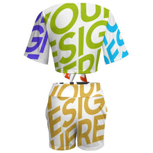 Cargar imagen en el visor de la galería, Camiseta corta pantalones cortos conjunto con lazo sexy para mujer GTZ Personalizada con Impresión Completa de múltiples imágenes con Foto Logo Patrón Texto
