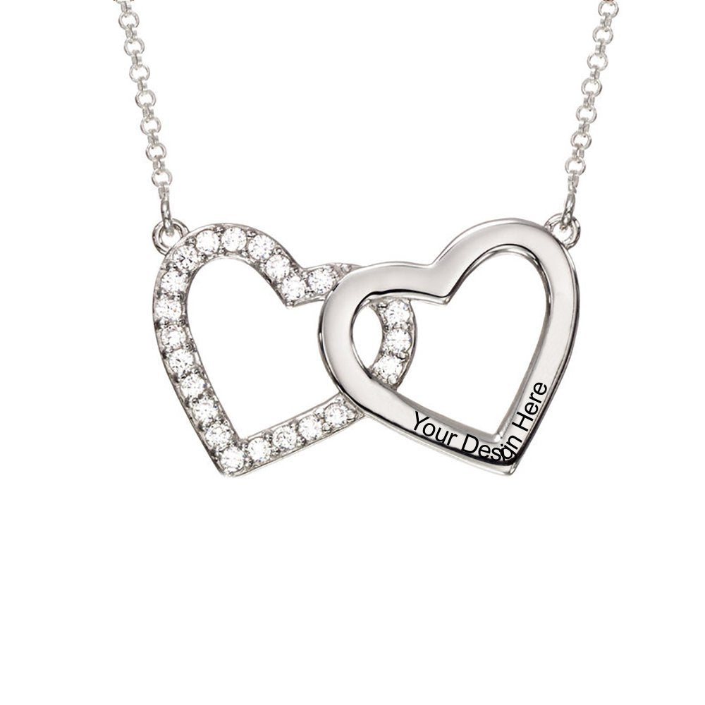 Collar de Diamantes de Doble Corazón en Plata de Ley 925 / Cobre para Mujer X0093 Grabado Personalizado con Texto Nombre