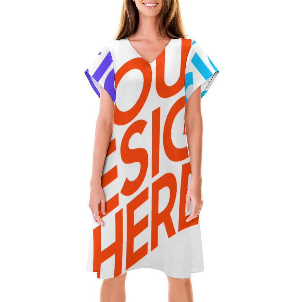 Vestido Cuello en V de Moda Manga Corta para mujer NZ2202046 Personalizado con Impresión Completa de múltiples imágenes con Foto Logo Patrón Texto
