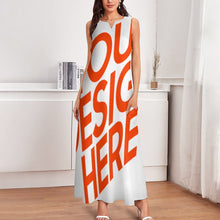 Cargar imagen en el visor de la galería, Vestido largo sin mangas con Estampado tallas grandes para mujer GQ Personalizado con Impresión Completa de múltiples imágenes con Foto Logo Patrón Texto

