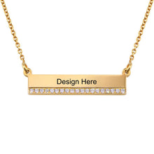 Cargar imagen en el visor de la galería, Collar de Barra de Diamantes de Plata 925 Chapada de Oro / Oro Rosa X0012 Grabado Personalizado con Texto Nombre
