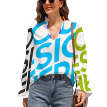 Cargar imagen en el visor de la galería, Camisa con Farol Linda Blusa Manga Larga Abullonada de Moda para Mujer GS Personalizada con Impresión Completa de múltiples imágenes con Foto Logo Patrón Texto
