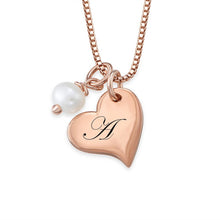 Cargar imagen en el visor de la galería, Collar de Plata 925 / Cobre con Colgante Grabado de Corazón y Perla para Mujer X0094 Personalizado con Texto Nombre
