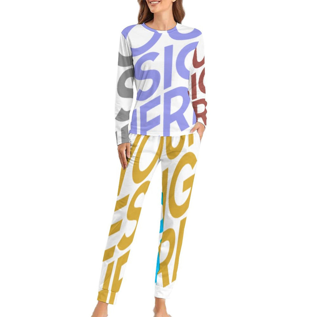 Pijama Conjunto Casual y Pantalones Largos de Otoño Invierno Suaves para Mujer BTZ Personalizado Impresion Completa de Múltiples Imágenes con Foto Logo Patrón Texto