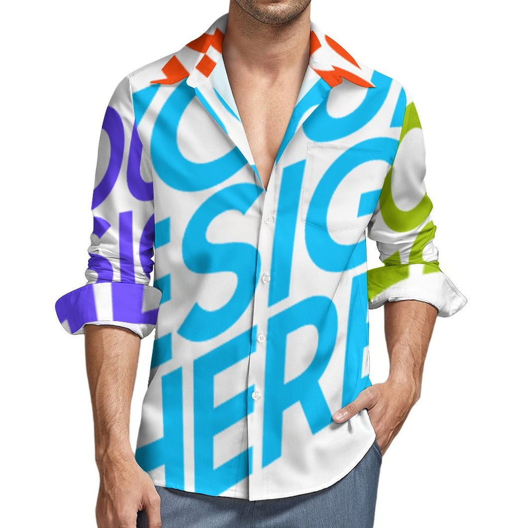 Camisa de manga larga de hombre con impresión completa de múltiples imágenes tallas grandes LS personalizada con fotos patrón texto logotipo