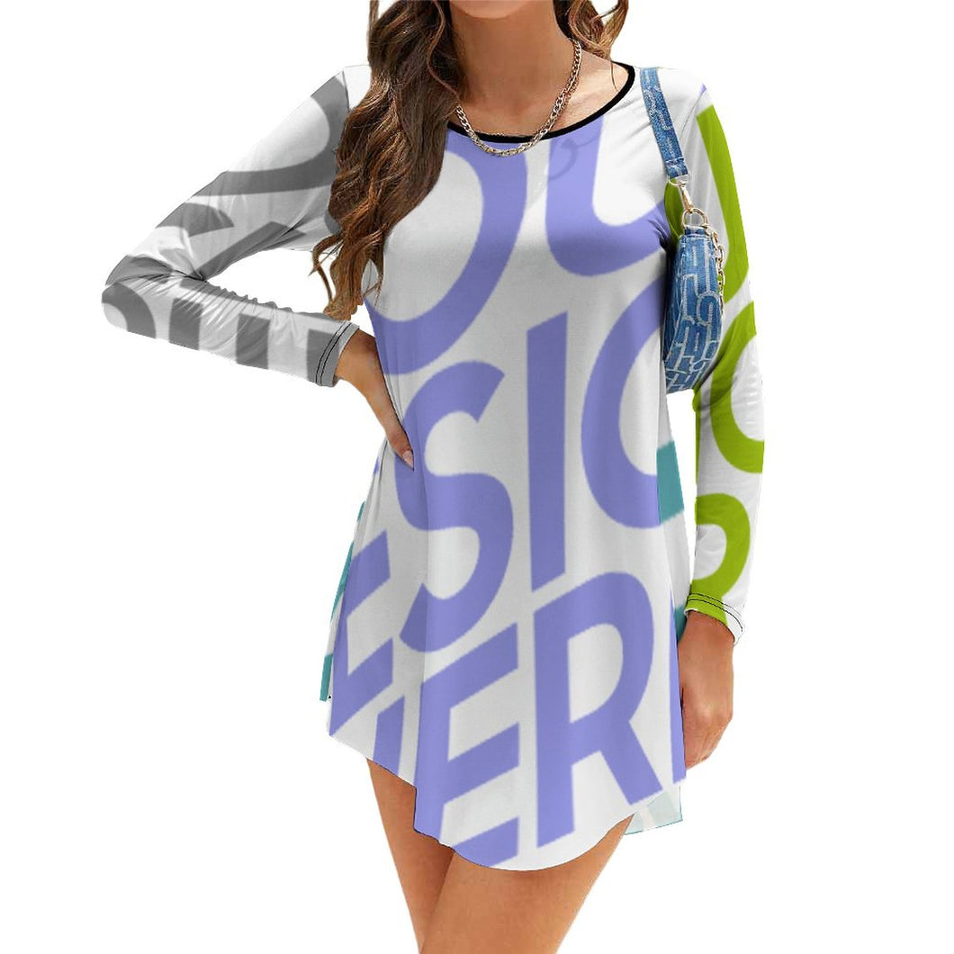 Vestido dobladillo irregular manga larga para mujer NZ013 Personalizado con Impresión Completa de múltiples imágenes con Foto Logo Patrón Texto