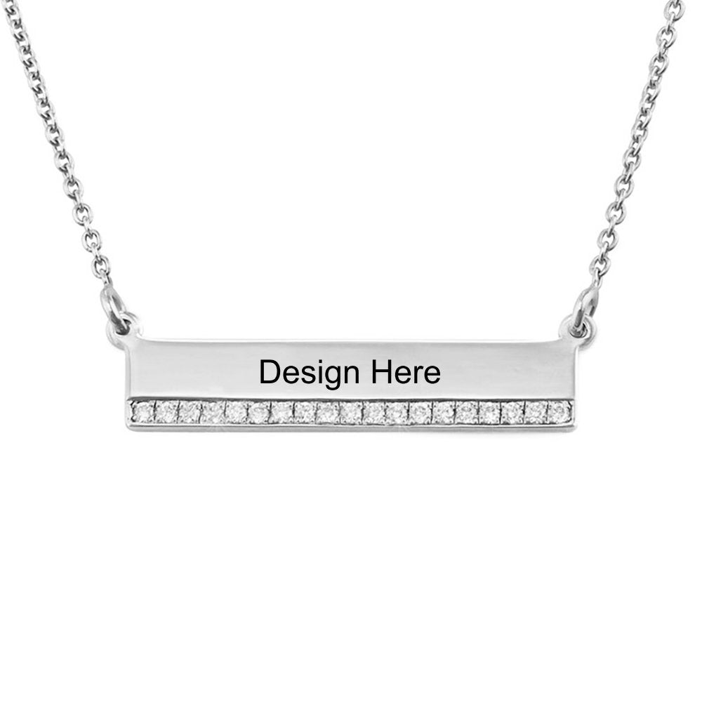 Collar de Barra de Diamantes de Plata 925 Chapada de Oro / Oro Rosa X0012 Grabado Personalizado con Texto Nombre