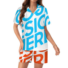 Cargar imagen en el visor de la galería, Conjunto de pijama de seda de 2 piezas con botones y manga corta para mujer personalizado con patrón foto texto (impresión de imagen única)
