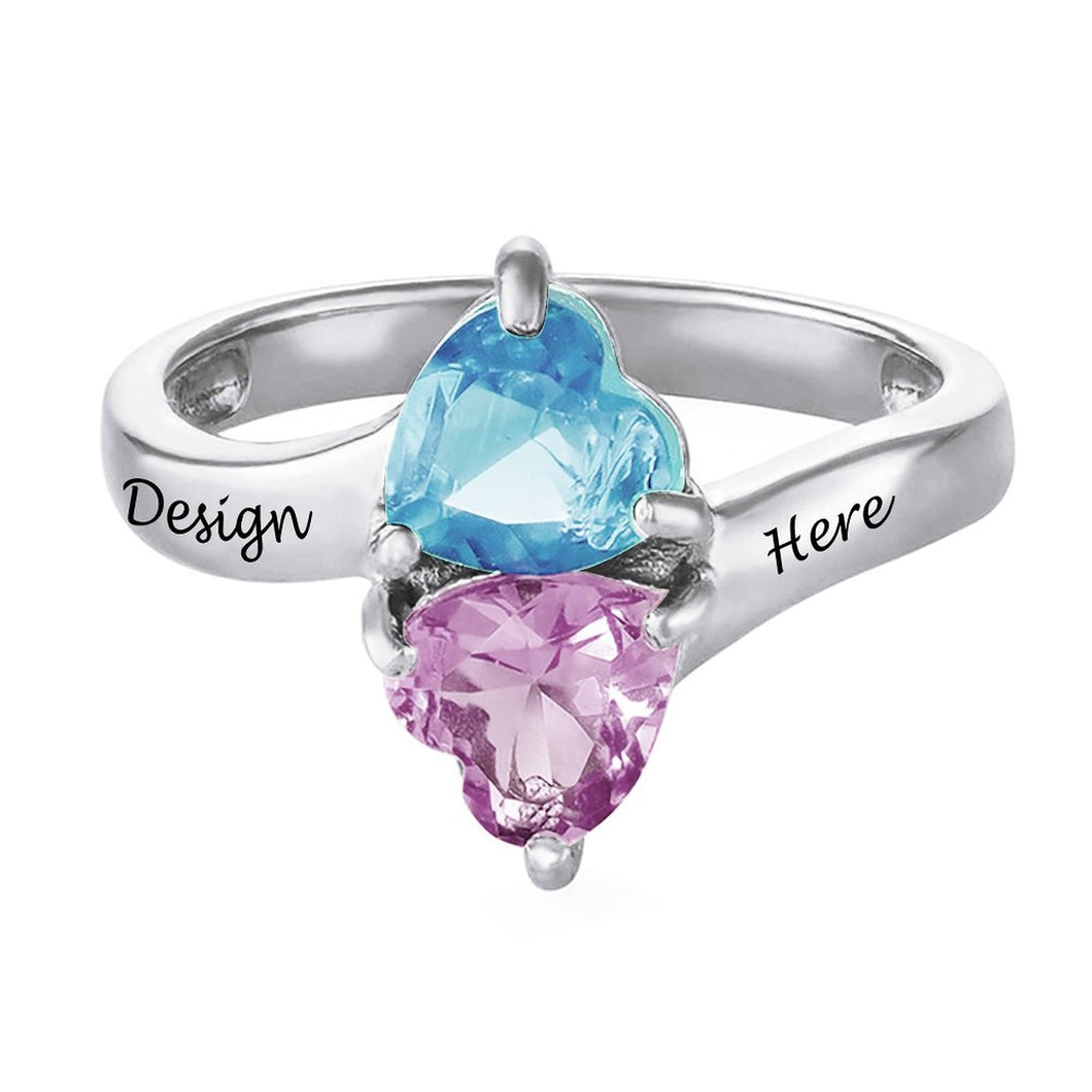 Anillo de plata de ley 925 para mujer / anillo con piedra de nacimiento azul violeta de corazón J0005 Grabado Personalizado con Texto Nombre