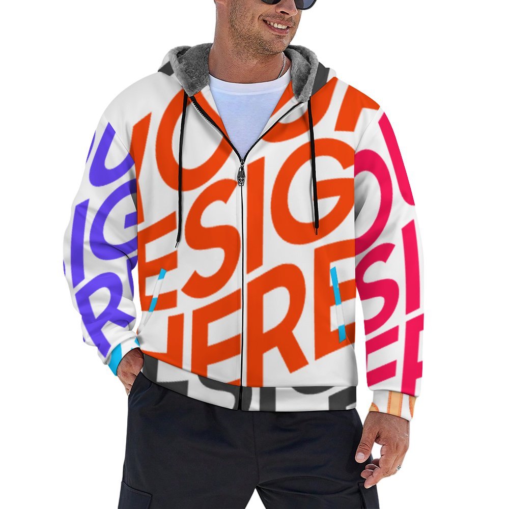 Sudadera con capucha de forro polar con cremallera completa para hombre WZIP personalizado con patrón foto texto (impresión de imágenes múltiples)