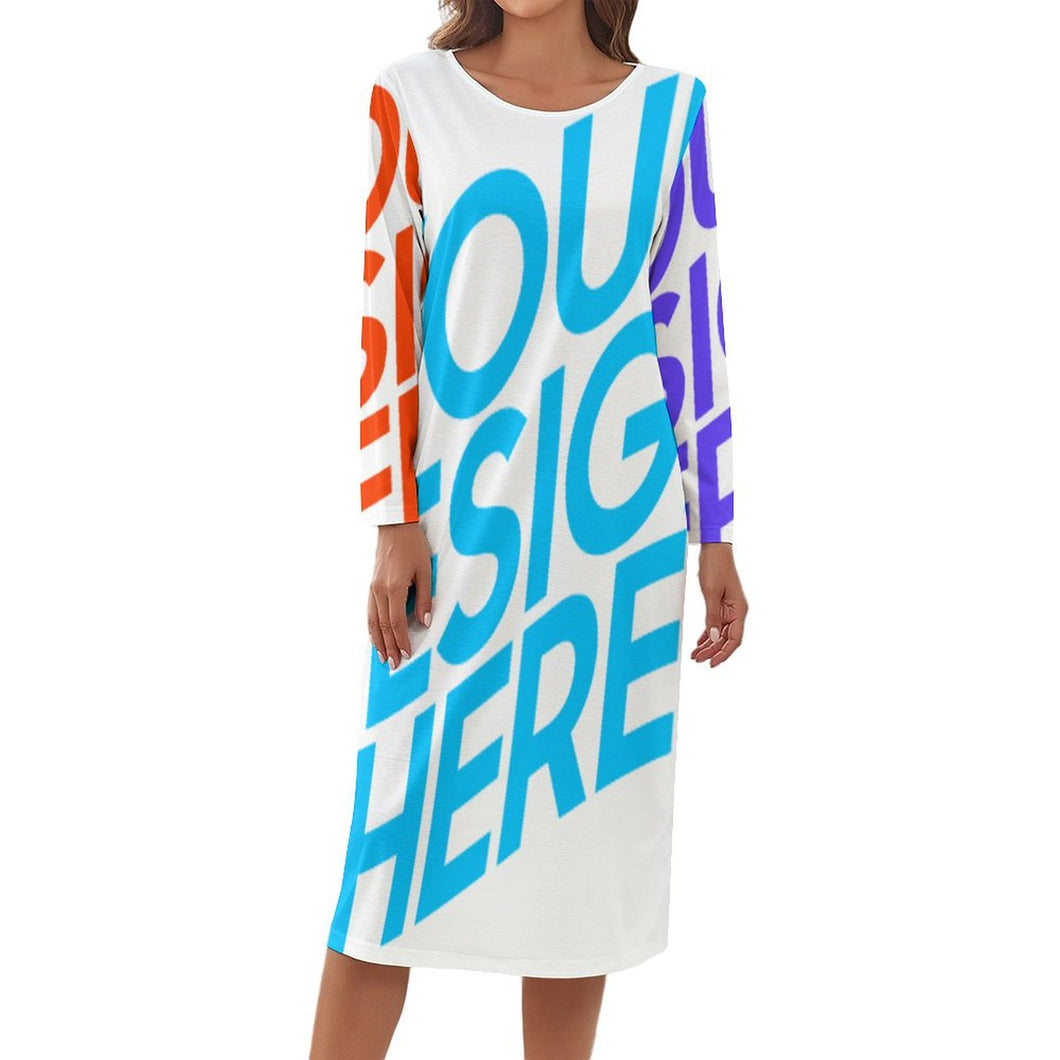 Camisón de dormir largo de casa Pijama Vestido Cómodo Suave para mujer AEQ Personalizado con Impresión Completa de múltiples imágenes con Foto Logo Patrón Texto