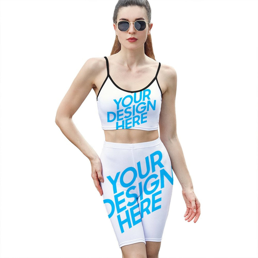Traje Casual de dos piezas Crop Top Sexy Camiseta sin Mangas con Pantalones Cortos para mujer Y07 Personalizado con Impresión Completa con Foto Logo Patrón Texto