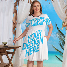 Cargar imagen en el visor de la galería, Vestido de Talla Grande Manga Corta Cintura Elástica para Mujer NZ034 Personalizado con Impresión Completa con Foto Logo Patrón Texto
