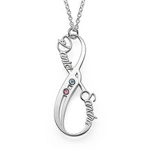 Cargar imagen en el visor de la galería, Collar Personalizado con Infinito Piedra Natal X0034 con texto nombre para mujer Longitud Ajustable en plata de ley 925 chapado de oro rosa de 18K
