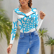 Cargar imagen en el visor de la galería, Blusa Sexy Ajustada Camiseta con volantes para mujer NZ129 Personalizada con Impresión Completa de una imagen con Foto Logo Patrón Texto
