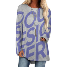 Cargar imagen en el visor de la galería, Camiseta Estampada de Punto Gris Cuello Redondo Manga Larga Dobladillo Irregular para Mujer BL Personalizada con Impresión Completa de Una Imagen con Foto Logo Patrón Texto
