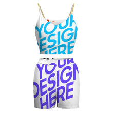 Cargar imagen en el visor de la galería, Traje Crop Top Pantaones cortos sin mangas escote en V con tirantes para mujer HTZ Personalizado con Impresión Completa de múltiples imágenes con Foto Logo Patrón Texto
