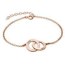 Cargar imagen en el visor de la galería, Pulsera Personalizada de plata 925 / cobre con anillos curzados S0020 para mujer amiga con texto nombre chapada de oro rosa de 18K
