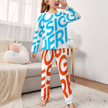 Cargar imagen en el visor de la galería, Pijama Traje largo cómodo casual con cuello redondo estamapdo para niñas JTZ Personalizado con Impresión Completa de una imagen con Foto Logo Patrón Texto
