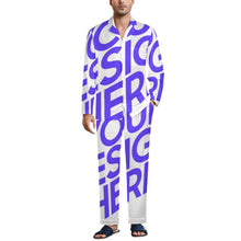 Cargar imagen en el visor de la galería, Conjunto de pijama de hombre de 2 piezas de manga larga imitación algodón personalizado con patrón foto texto (impresión de imagen única)
