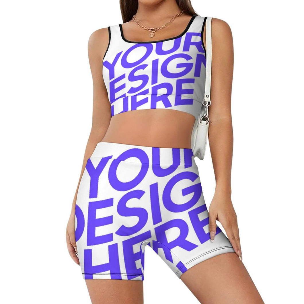 Conjunto de chándal de yoga para mujer de 2 piezas con crop top y shorts YJ052 personalizado con patrón foto texto (impresión de imagen única)