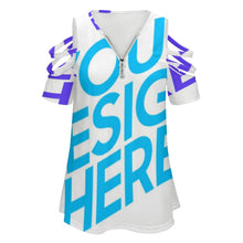 Cargar imagen en el visor de la galería, Blusa / camiseta con cremallera y hombros descubiertos para mujer BE Personalizada con impresión completa de múltiples imágenes con Foto Logo Patrón Texto
